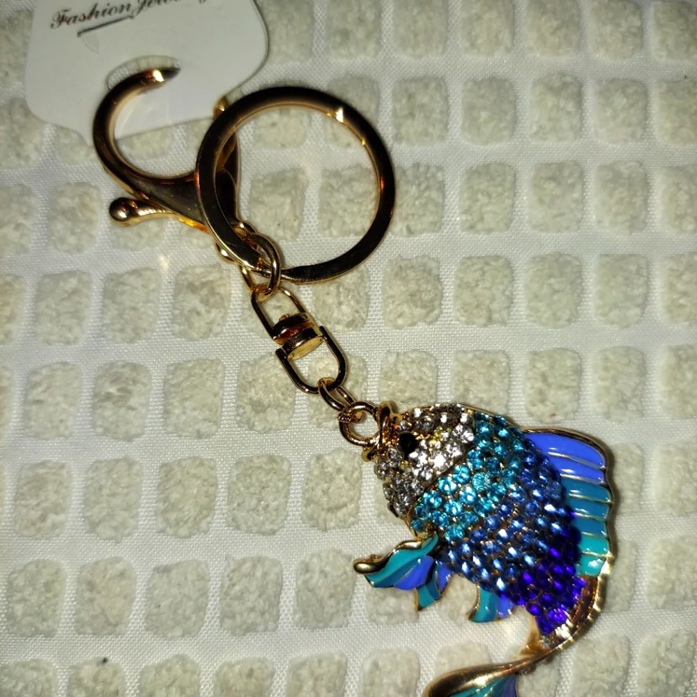 Enamel & Rhinestones Fish Keyring Purse Charm